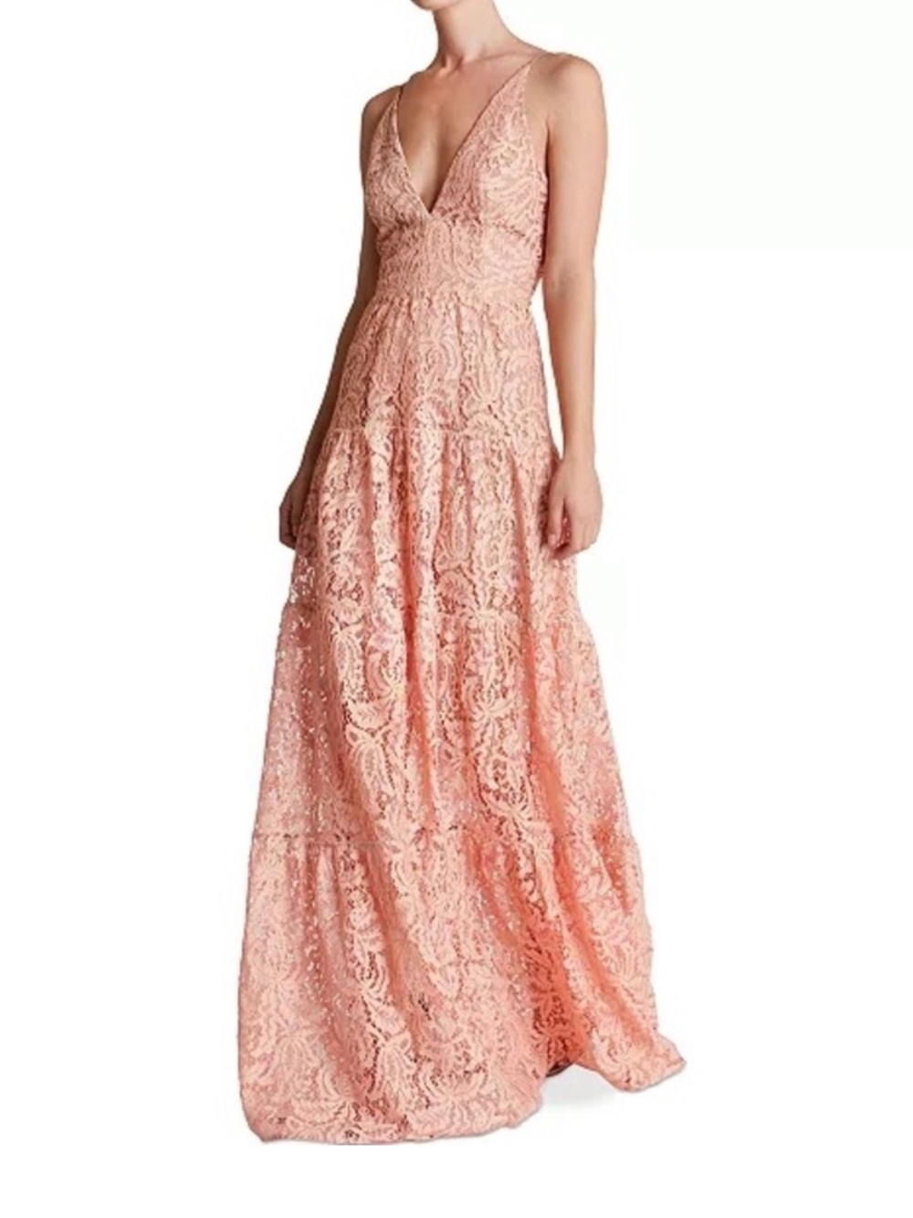 DRESS THE POPULATION Melina Lace Tiered Maxi Dress Coquette Boho Romantic M